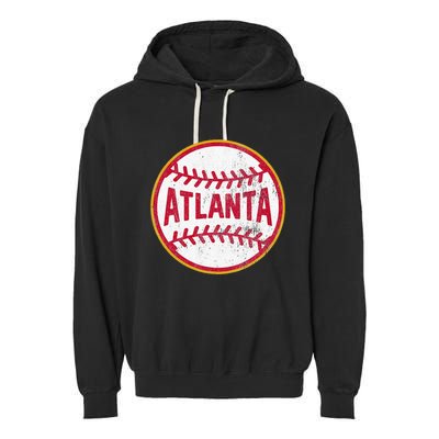 Atlanta  Vintage Baseball Throwback Retro Design Garment-Dyed Fleece Hoodie