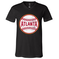 Atlanta  Vintage Baseball Throwback Retro Design V-Neck T-Shirt