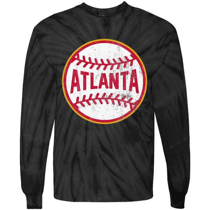 Atlanta  Vintage Baseball Throwback Retro Design Tie-Dye Long Sleeve Shirt