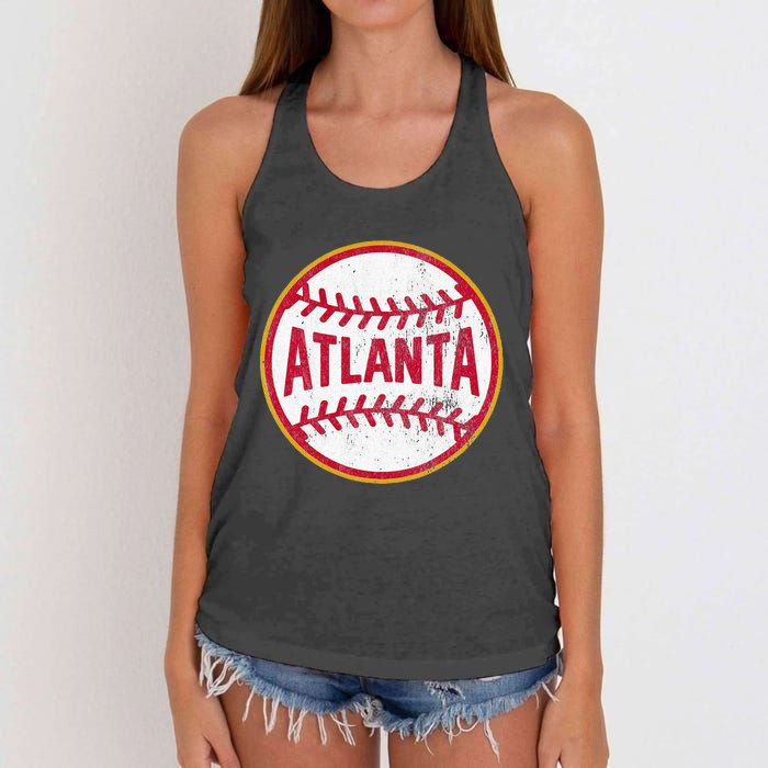 Atlanta  Vintage Baseball Throwback Retro Design Women's Knotted Racerback Tank