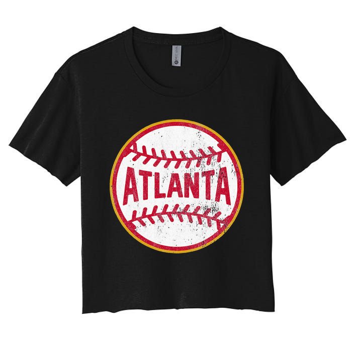 Atlanta  Vintage Baseball Throwback Retro Design Women's Crop Top Tee