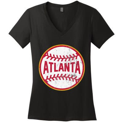 Atlanta  Vintage Baseball Throwback Retro Design Women's V-Neck T-Shirt