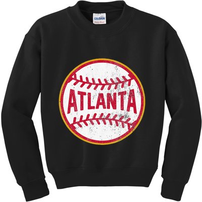 Atlanta  Vintage Baseball Throwback Retro Design Kids Sweatshirt