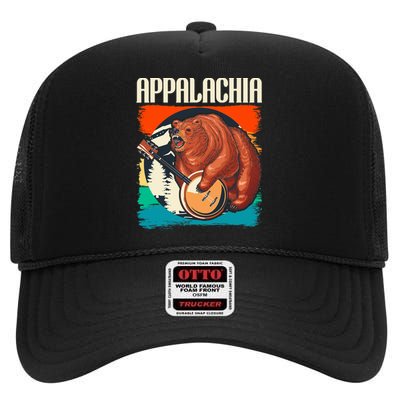 Appalachia Vintage Banjo Player Bluegrass Musician High Crown Mesh Back Trucker Hat