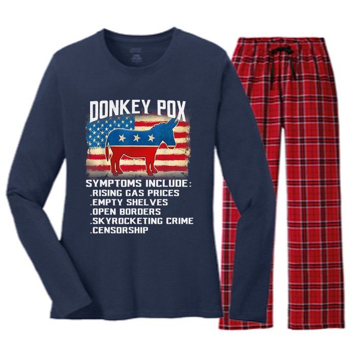 Anti Virus Biden Donkey Pox Symptoms Include Funny Biden Women's Long Sleeve Flannel Pajama Set 