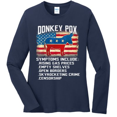 Anti Virus Biden Donkey Pox Symptoms Include Funny Biden Ladies Long Sleeve Shirt