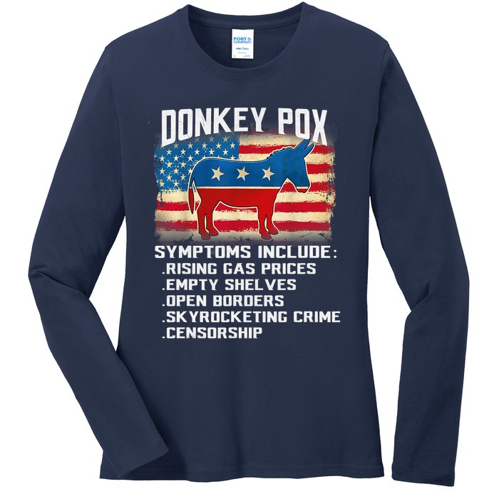 Anti Virus Biden Donkey Pox Symptoms Include Funny Biden Ladies Long Sleeve Shirt