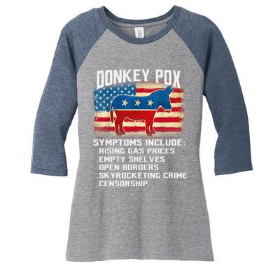 Anti Virus Biden Donkey Pox Symptoms Include Funny Biden Women's Tri-Blend 3/4-Sleeve Raglan Shirt