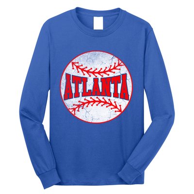 Atlanta Vintage Baseball Distressed Baseball Lover Gift Long Sleeve Shirt