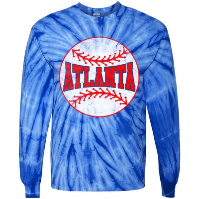 Atlanta Vintage Baseball Distressed Baseball Lover Gift Tie-Dye Long Sleeve Shirt