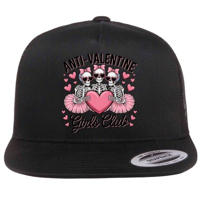 Anti Valentine Club Skeleton Funny Valentines Day Funny Gift Flat Bill Trucker Hat