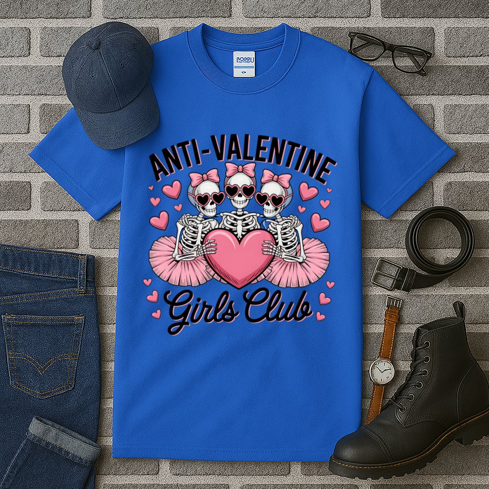 Anti Valentine Club Skeleton Funny Valentines Day Funny Gift Tall T-Shirt
