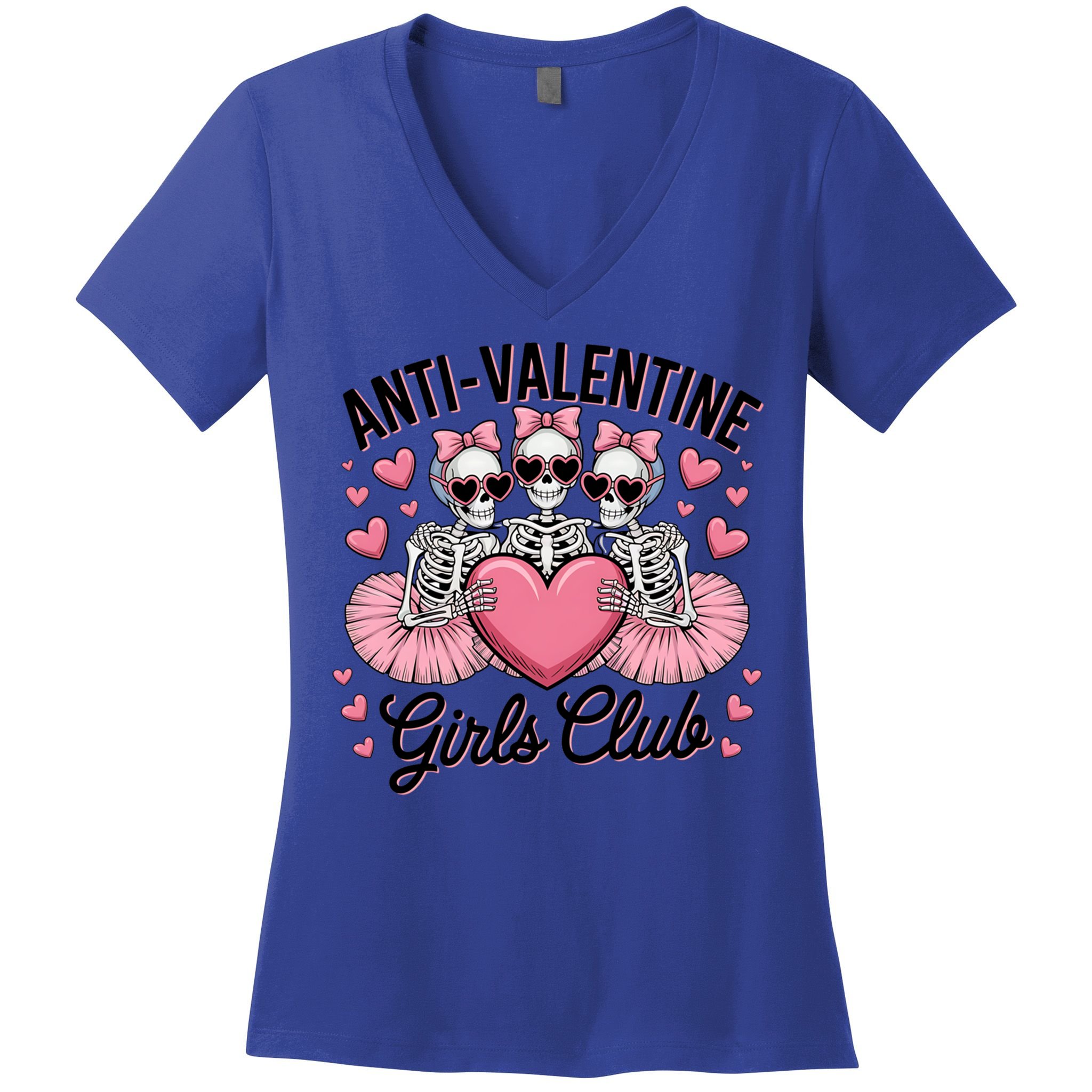 Anti Valentine Club Skeleton Funny Valentines Day Funny Gift Women's V-Neck T-Shirt