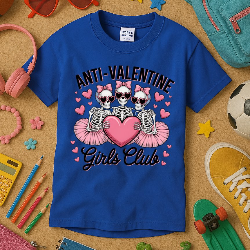 Anti Valentine Club Skeleton Funny Valentines Day Funny Gift Kids T-Shirt