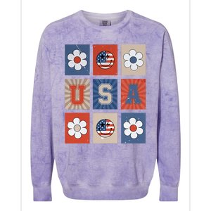 America Vibes Cute Smile Face USA American Flag 4th Of July Colorblast Crewneck Sweatshirt