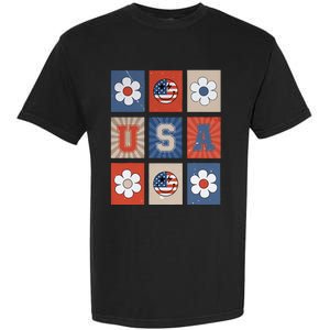 America Vibes Cute Smile Face USA American Flag 4th Of July Garment-Dyed Heavyweight T-Shirt