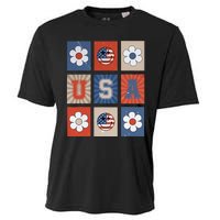 America Vibes Cute Smile Face USA American Flag 4th Of July Cooling Performance Crew T-Shirt