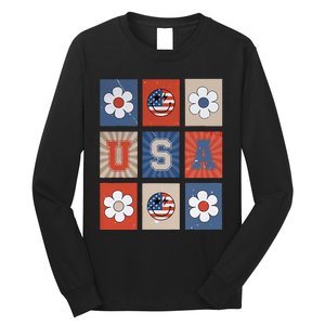 America Vibes Cute Smile Face USA American Flag 4th Of July Long Sleeve Shirt