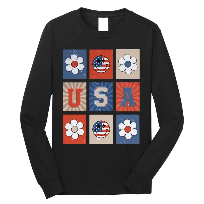 America Vibes Cute Smile Face USA American Flag 4th Of July Long Sleeve Shirt