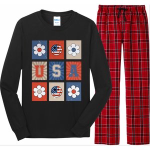 America Vibes Cute Smile Face USA American Flag 4th Of July Long Sleeve Pajama Set