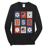 America Vibes Cute Smile Face USA American Flag 4th Of July Tall Long Sleeve T-Shirt