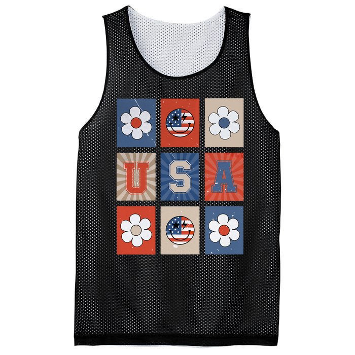 America Vibes Cute Smile Face USA American Flag 4th Of July Mesh Reversible Basketball Jersey Tank