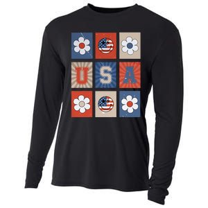 America Vibes Cute Smile Face USA American Flag 4th Of July Cooling Performance Long Sleeve Crew