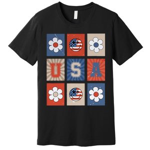 America Vibes Cute Smile Face USA American Flag 4th Of July Premium T-Shirt