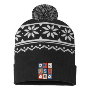 America Vibes Cute Smile Face USA American Flag 4th Of July USA-Made Snowflake Beanie