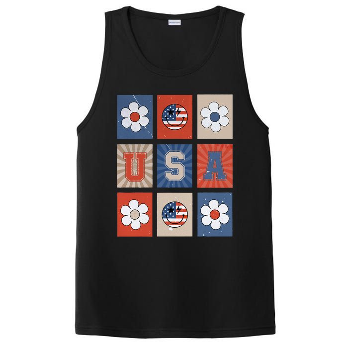 America Vibes Cute Smile Face USA American Flag 4th Of July PosiCharge Competitor Tank