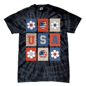 America Vibes Cute Smile Face USA American Flag 4th Of July Tie-Dye T-Shirt