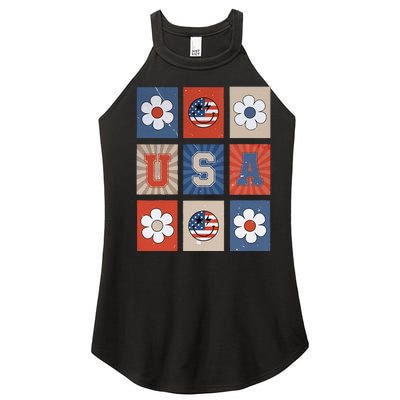 America Vibes Cute Smile Face USA American Flag 4th Of July Women’s Perfect Tri Rocker Tank