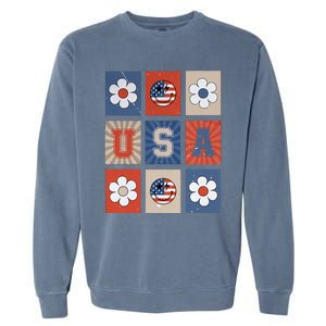 America Vibes Cute Smile Face USA American Flag 4th Of July Garment-Dyed Sweatshirt