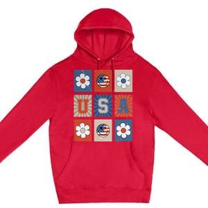 America Vibes Cute Smile Face USA American Flag 4th Of July Premium Pullover Hoodie