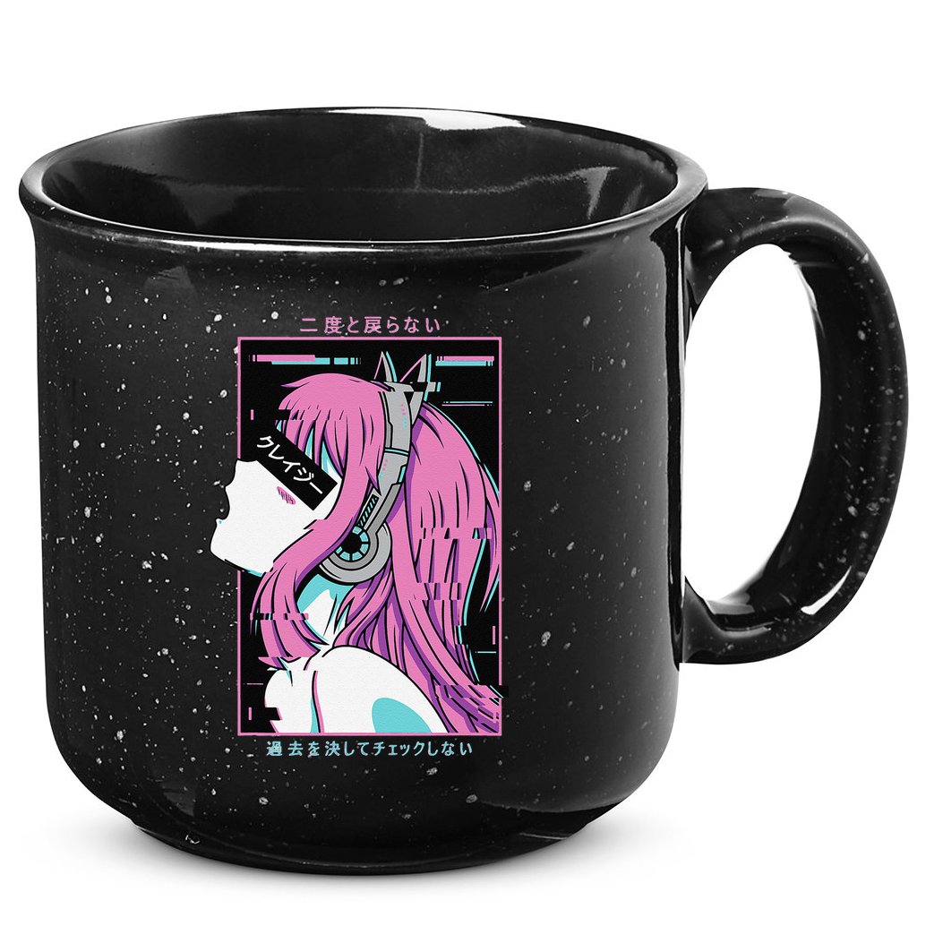 Aesthetic Vaporwave Crazy Waifu Anime Girl 15oz Campfire Ceramic Mug