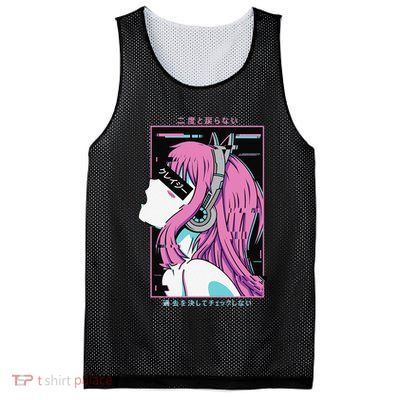 Aesthetic Vaporwave Crazy Waifu Anime Girl Mesh Reversible Basketball Jersey Tank
