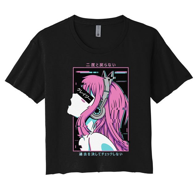 Aesthetic Vaporwave Crazy Waifu Anime Girl Crop Top