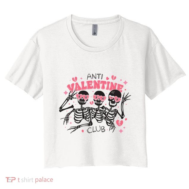 Anti Valentine Club Funny Skeleton Crop Top