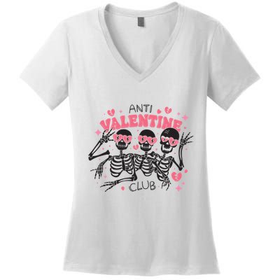 Anti Valentine Club Funny Skeleton Women's V-Neck T-Shirt