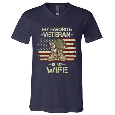 Army Veterans Day My Favorite Veteran Is My Wife V-Neck T-Shirt