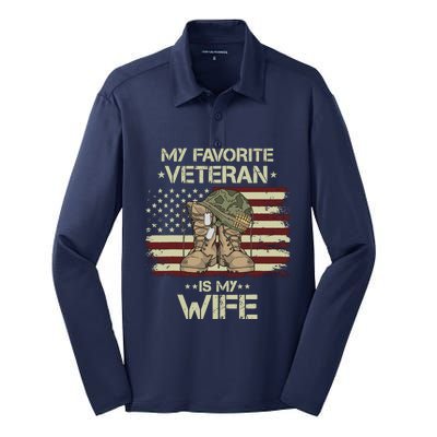 Army Veterans Day My Favorite Veteran Is My Wife Silk Touch Performance Long Sleeve Polo