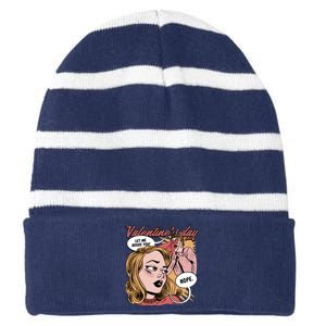 Anti Valentines Day Feminist Comic Striped Beanie with Solid Band