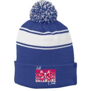 Anti Valentines Day Club Coquette Bow Vday For Single Gift Stripe Pom Pom Beanie