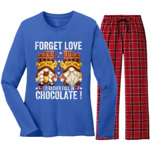 Anti Valentines Day Gnome Cute Gift Unique Chocolate Lover Gift Women's Long Sleeve Flannel Pajama Set 