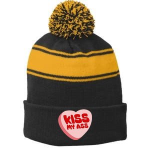 Anti Valentine's Day Funny Valentine Heart Candy Stripe Pom Pom Beanie