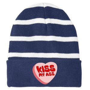 Anti Valentine's Day Funny Valentine Heart Candy Striped Beanie with Solid Band