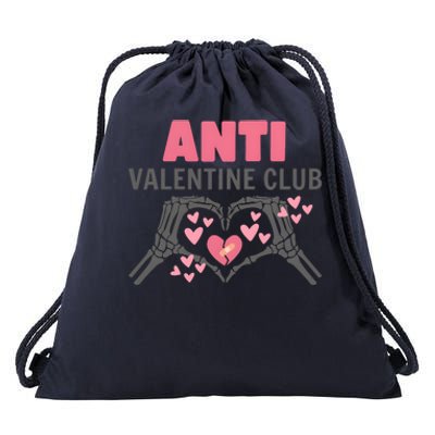 Anti Valentines Day Funny Skeleton Heart Anti Valentine Club Drawstring Bag