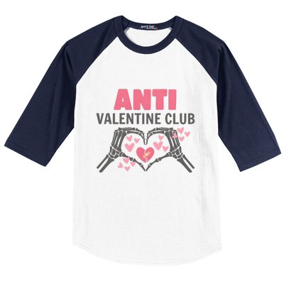 Anti Valentines Day Funny Skeleton Heart Anti Valentine Club Baseball Sleeve Shirt