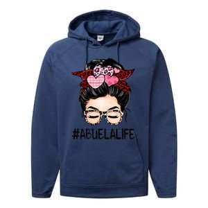 Abuela Valentines Day Women Cute Messy Bun Appreciation Performance Fleece Hoodie