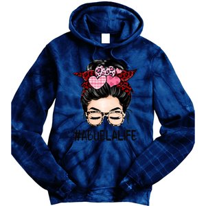 Abuela Valentines Day Women Cute Messy Bun Appreciation Tie Dye Hoodie